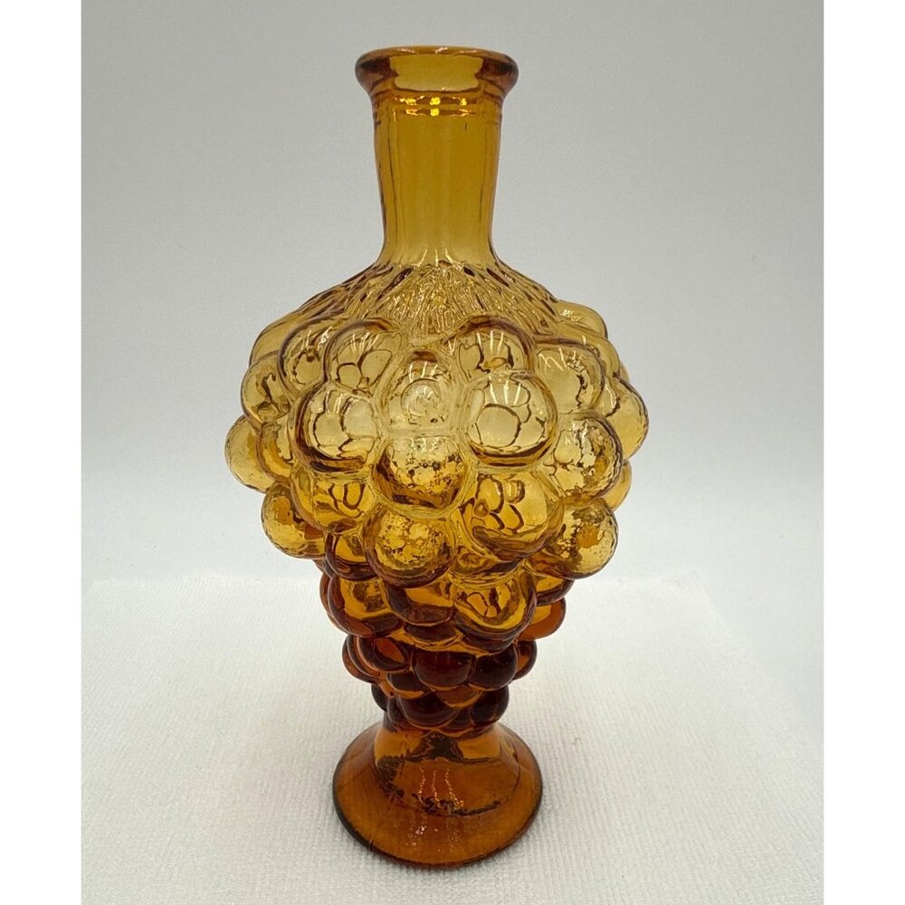 Amber Glass Grape Cluster Vase With Textured Design & Flared Base